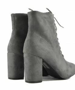 Kickfootwear Bronx Block Heel Lace Up Zip Ankle Boots- Grey WOMENS