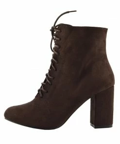 Kickfootwear Bronx Block Heel Lace Up Zip Ankle Boots- Brown