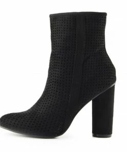 Kickfootwear Molly Perforated Pattern Block Heel Ankle Boot - Black