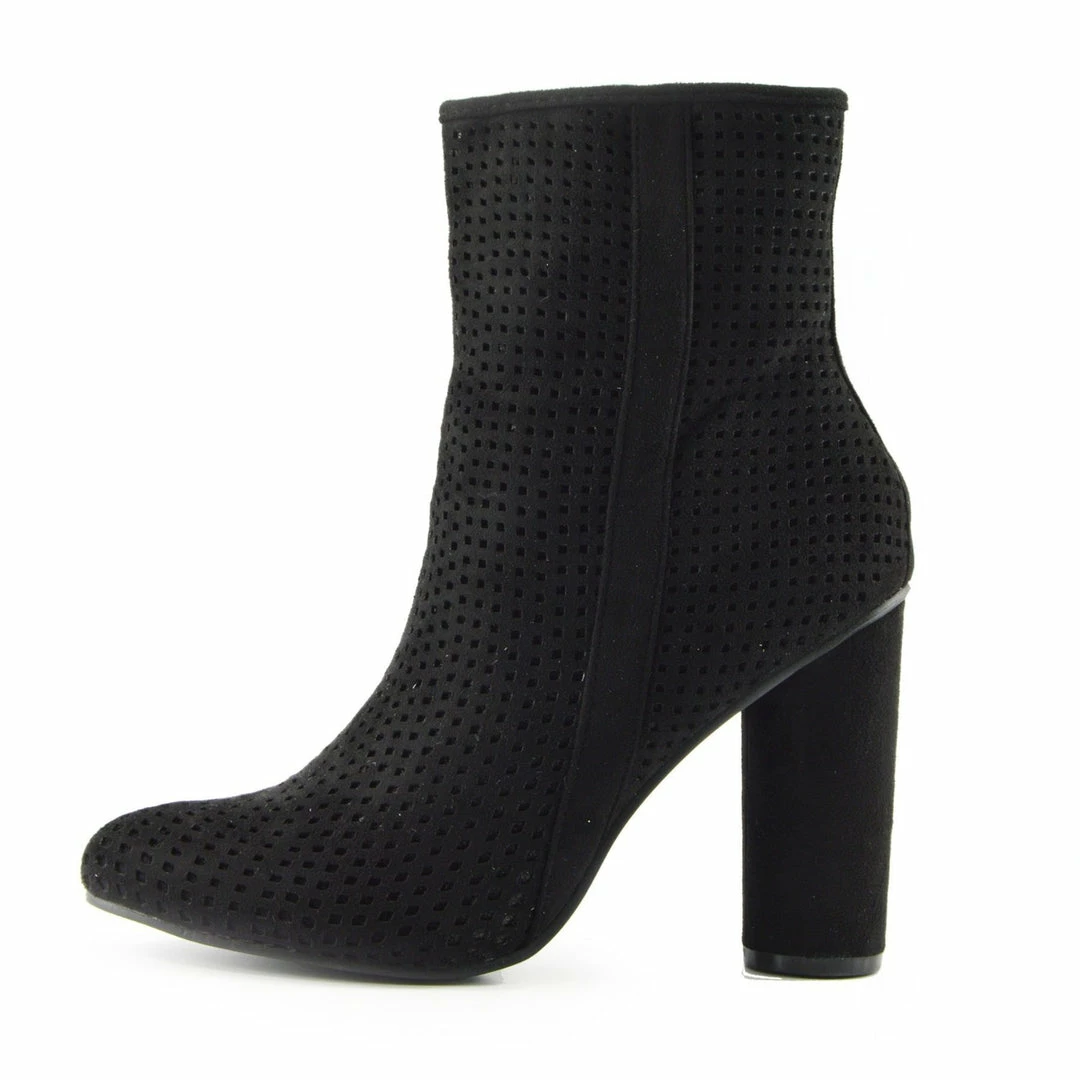 Kickfootwear Molly Perforated Pattern Block Heel Ankle Boot - Black 1 Kickfootwear Molly Perforated Pattern Block Heel Ankle Boot - Black