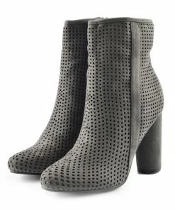 Kickfootwear WOMENS Molly Perforated Pattern Block Heel Ankle Boot - Grey