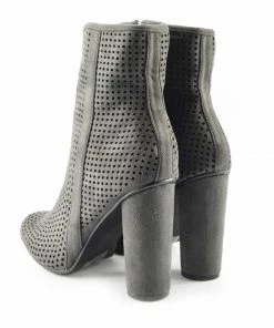 Kickfootwear WOMENS Molly Perforated Pattern Block Heel Ankle Boot - Grey