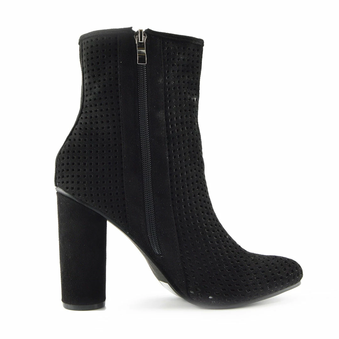 Kickfootwear Molly Perforated Pattern Block Heel Ankle Boot - Black 3 Kickfootwear Molly Perforated Pattern Block Heel Ankle Boot - Black