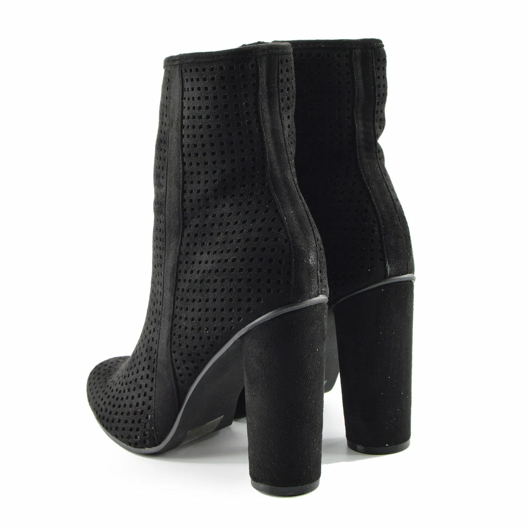 Kickfootwear Molly Perforated Pattern Block Heel Ankle Boot - Black 4 Kickfootwear Molly Perforated Pattern Block Heel Ankle Boot - Black