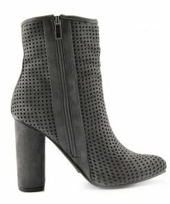 Kickfootwear WOMENS Molly Perforated Pattern Block Heel Ankle Boot - Grey