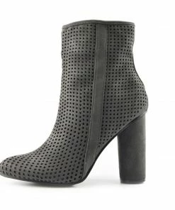 Kickfootwear WOMENS Molly Perforated Pattern Block Heel Ankle Boot - Grey