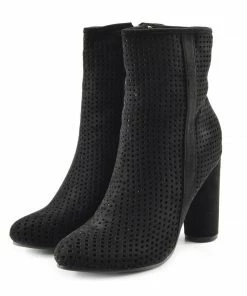 Kickfootwear Molly Perforated Pattern Block Heel Ankle Boot - Black
