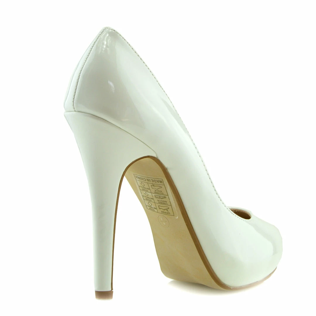 Kickfootwear WOMENS Patent Stiletto Court Shoes - White 3 Kickfootwear WOMENS Patent Stiletto Court Shoes - White
