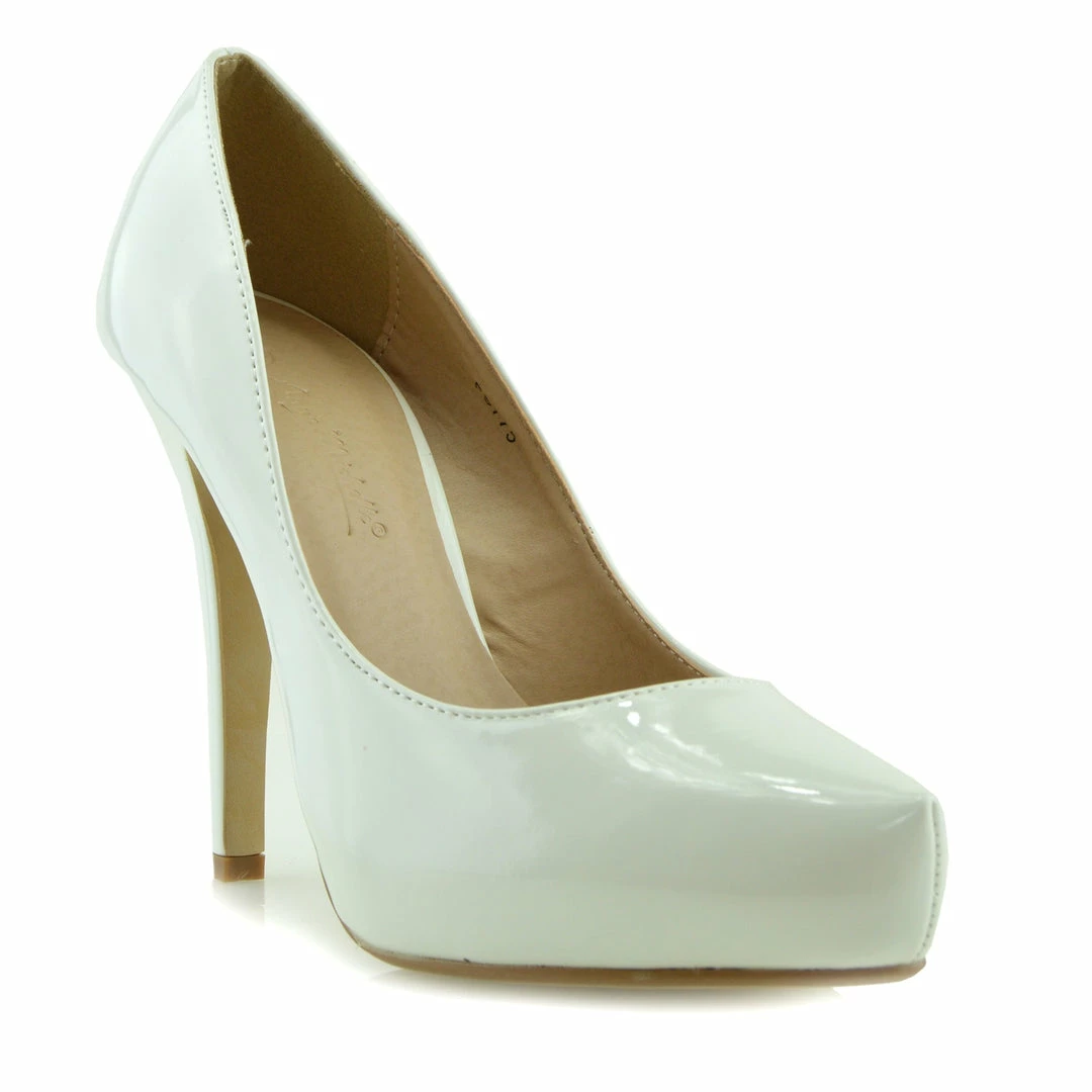 Kickfootwear WOMENS Patent Stiletto Court Shoes - White 2 Kickfootwear WOMENS Patent Stiletto Court Shoes - White