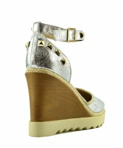 Kickfootwear Studded Platform Wedge Espadrille Heels - Silver WOMENS