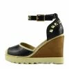 Kickfootwear Studded Wedge Ankle Strap Heels - Black WOMENS