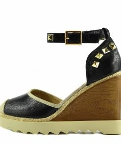 Kickfootwear Studded Wedge Ankle Strap Heels - Black WOMENS