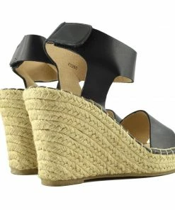 Kickfootwear Wedge Black Ankle Strap Espadrille Sandals WOMENS