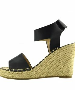 Kickfootwear Wedge Black Ankle Strap Espadrille Sandals WOMENS