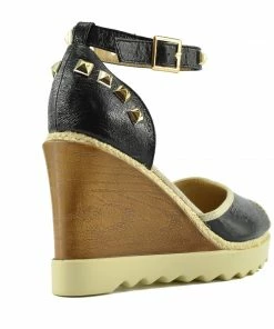 Kickfootwear Studded Wedge Ankle Strap Heels - Black WOMENS
