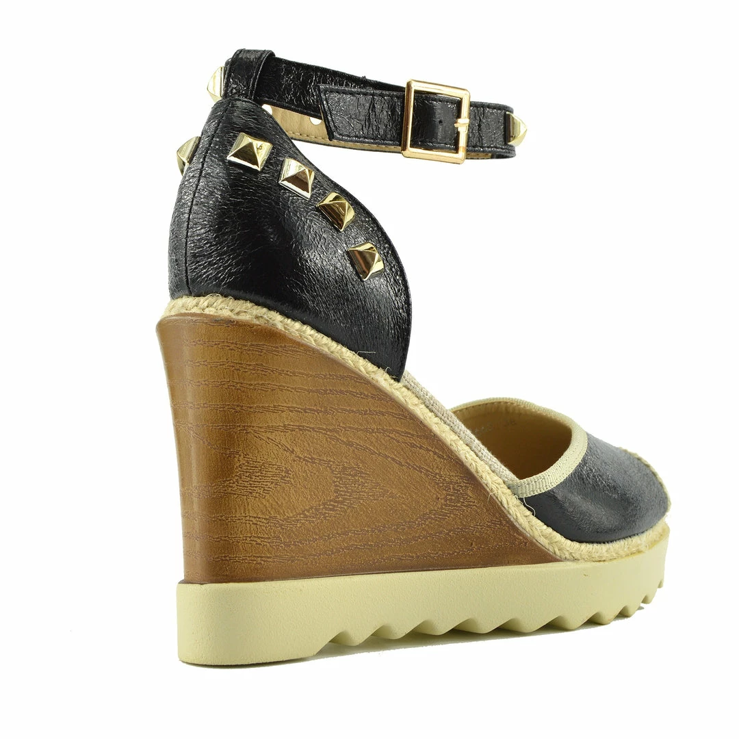 Kickfootwear Studded Wedge Ankle Strap Heels - Black WOMENS 2 Kickfootwear Studded Wedge Ankle Strap Heels - Black WOMENS