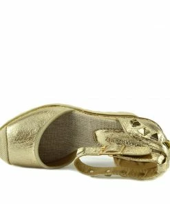 Kickfootwear Studded Wedge Ankle Strap Heels - Gold WOMENS