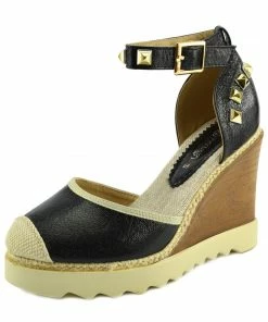 Kickfootwear Studded Wedge Ankle Strap Heels - Black WOMENS 5 Kickfootwear Studded Wedge Ankle Strap Heels - Black WOMENS