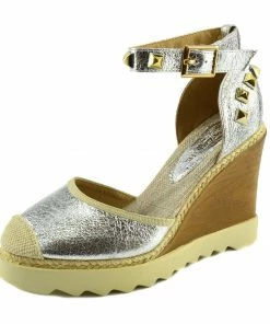Kickfootwear Studded Platform Wedge Espadrille Heels - Silver WOMENS