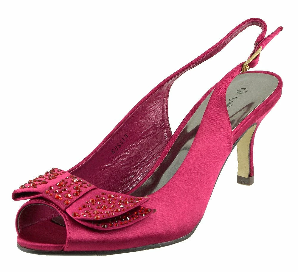 Kickfootwear WOMENS Satin Bow Party Slingbacks - Red 3 Kickfootwear WOMENS Satin Bow Party Slingbacks - Red