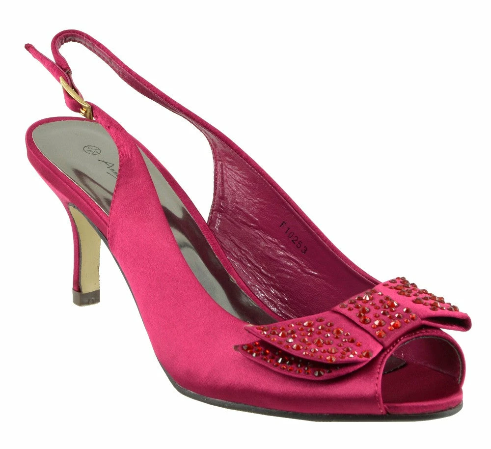 Kickfootwear WOMENS Satin Bow Party Slingbacks - Red 2 Kickfootwear WOMENS Satin Bow Party Slingbacks - Red