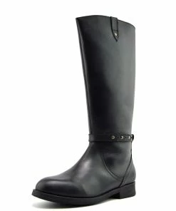 Kickfootwear Tabbi Leather Knee High Buckle Riding Boots - Black