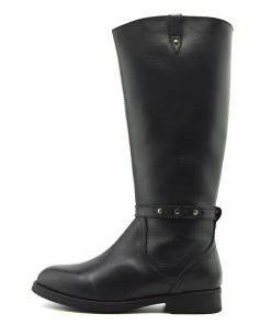 Kickfootwear Tabbi Leather Knee High Buckle Riding Boots - Black