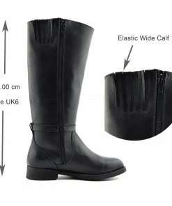 Kickfootwear Tabbi Leather Knee High Buckle Riding Boots - Black 9 Kickfootwear Tabbi Leather Knee High Buckle Riding Boots - Black