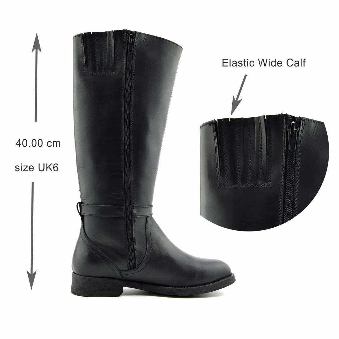 Kickfootwear Tabbi Leather Knee High Buckle Riding Boots - Black 5 Kickfootwear Tabbi Leather Knee High Buckle Riding Boots - Black