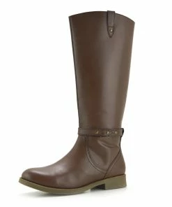 Kickfootwear Tabbi Leather Knee High Buckle Riding Boots - Brown WOMENS