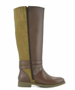 Kickfootwear WOMENS Tilly Leather Knee-High Riding Boots Elastic Wide Calf Boots - Tan