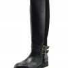 Kickfootwear Tilly Leather Knee-High Riding Boots Elastic Wide Calf Boots - Black WOMENS