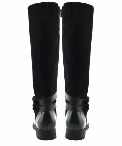 Kickfootwear Tilly Leather Knee-High Riding Boots Elastic Wide Calf Boots - Black WOMENS