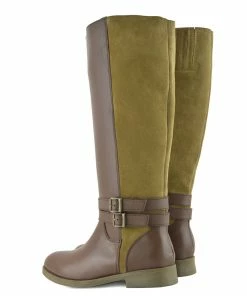 Kickfootwear WOMENS Tilly Leather Knee-High Riding Boots Elastic Wide Calf Boots - Tan