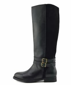 Kickfootwear Tilly Leather Knee-High Riding Boots Elastic Wide Calf Boots - Black WOMENS