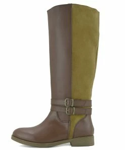 Kickfootwear WOMENS Tilly Leather Knee-High Riding Boots Elastic Wide Calf Boots - Tan