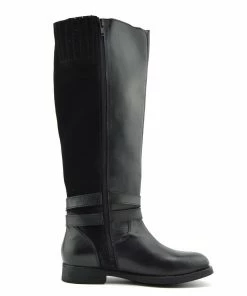 Kickfootwear Tilly Leather Knee-High Riding Boots Elastic Wide Calf Boots - Black WOMENS
