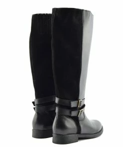 Kickfootwear Tilly Leather Knee-High Riding Boots Elastic Wide Calf Boots - Black WOMENS