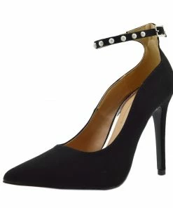 Kickfootwear WOMENS Pearl Ankle Strap Point Court Shoes - Black