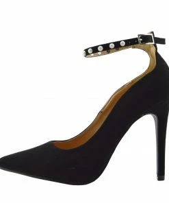Kickfootwear WOMENS Pearl Ankle Strap Point Court Shoes - Black