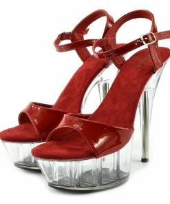 Kickfootwear Womens Charmaine Clear Perspex High Heels Fashion Platform Pole Dancing Shoes - Red