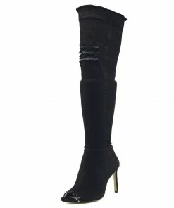 Kickfootwear Jade Stretch Peep Toe Over The Knee Denim Boots - Black Denim WOMENS