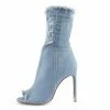 Kickfootwear Jade Stretch Peep Toe Sock Ankle Denim Boots - Light Blue Denim