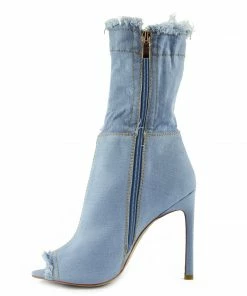 Kickfootwear Jade Stretch Peep Toe Sock Ankle Denim Boots - Light Blue Denim 5 Kickfootwear Jade Stretch Peep Toe Sock Ankle Denim Boots - Light Blue Denim