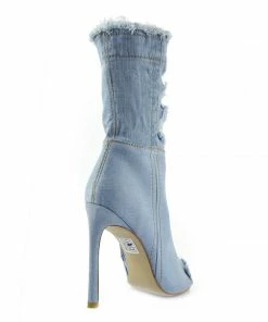 Kickfootwear Jade Stretch Peep Toe Sock Ankle Denim Boots - Light Blue Denim
