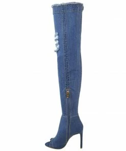 Kickfootwear Jade Stretch Peep Toe Over The Knee Denim Boots - Mid Blue Denim WOMENS 5 Kickfootwear Jade Stretch Peep Toe Over The Knee Denim Boots - Mid Blue Denim WOMENS