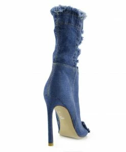 Kickfootwear Jade Stretch Peep Toe Sock Ankle Denim Boots - Light Blue Denim