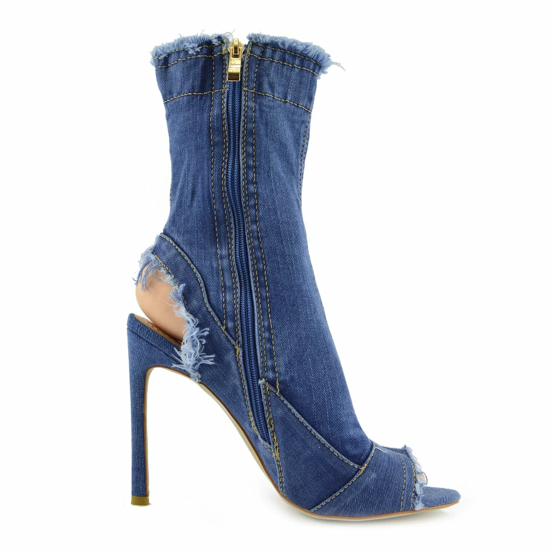 Kickfootwear Jade Stretch Sock Ankle Denim Boots - Light Blue Denim 3 Kickfootwear Jade Stretch Sock Ankle Denim Boots - Light Blue Denim