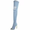 Kickfootwear Jade Stretch Peep Toe Over The Knee Denim Boots - Light Blue Denim