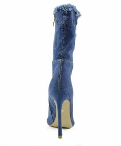 Kickfootwear Jade Stretch Peep Toe Sock Ankle Denim Boots - Light Blue Denim